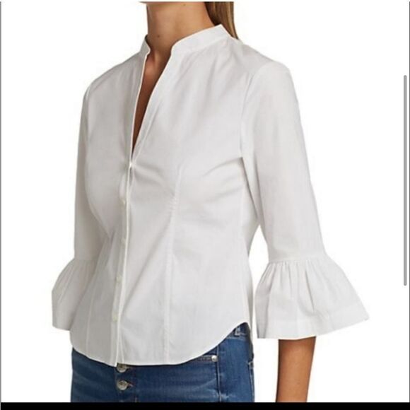 Veronica Beard Bab Bell Fluted Sleeve Blouse‎ Shirt White 0 - Picture 1 of 9